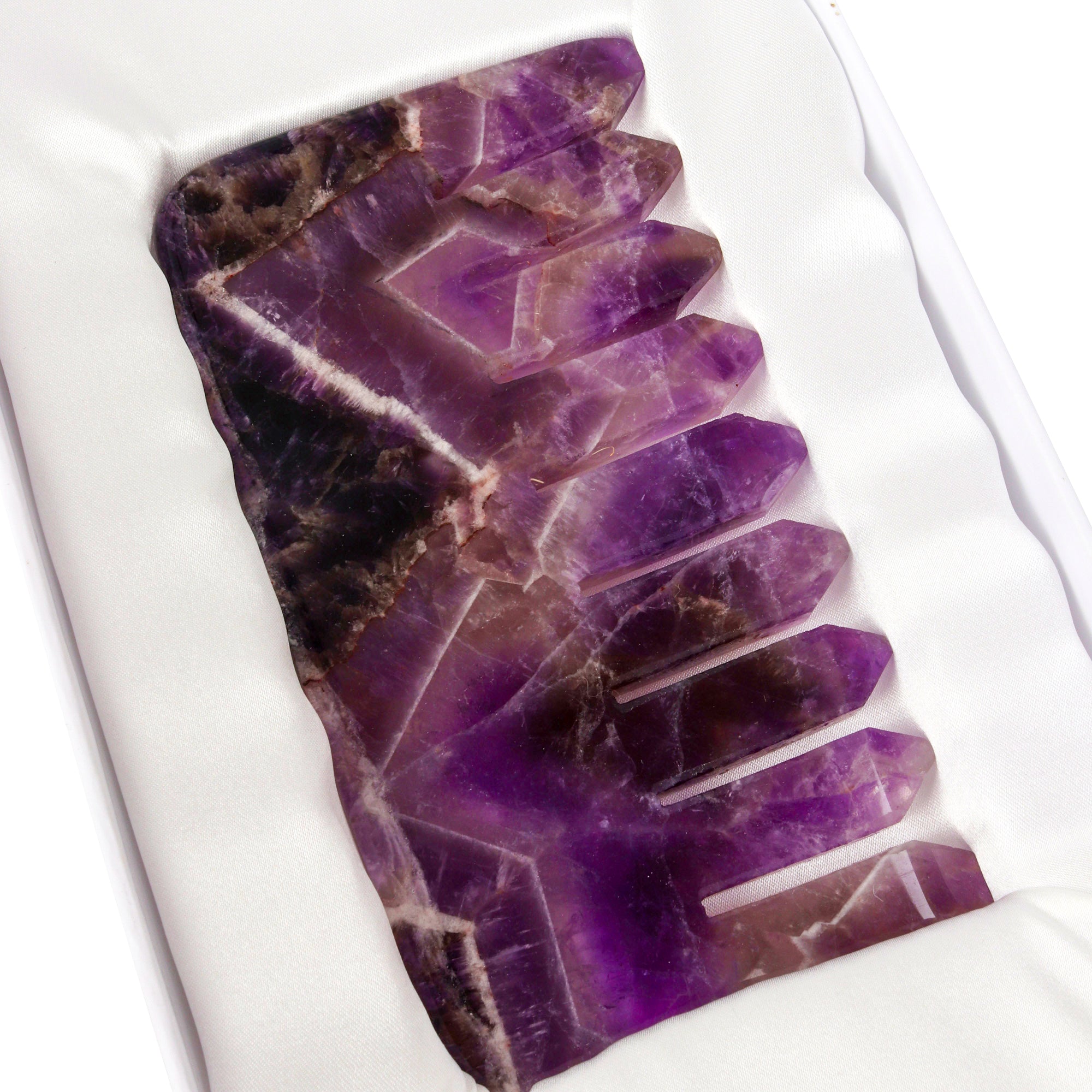 Amethyst Crystal Hair Comb in a silk lined box